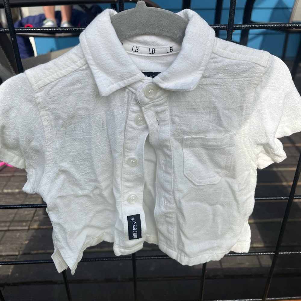 Little Bipsy White Button Down Shirt Short Sleeve